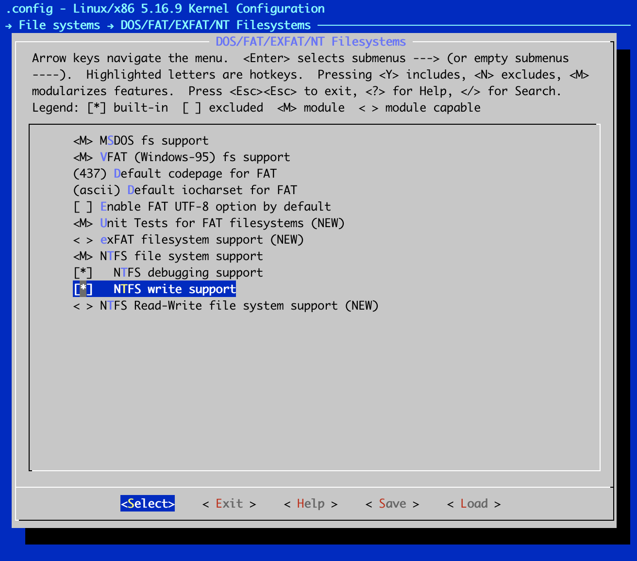 Kernel Configuration File Systems screen