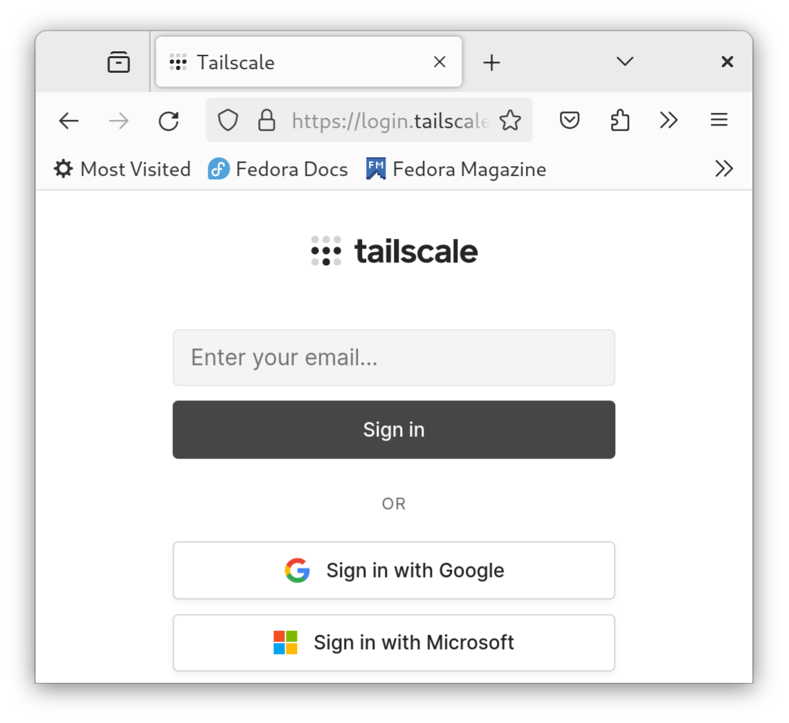 Schermata d'accesso di Tailscale