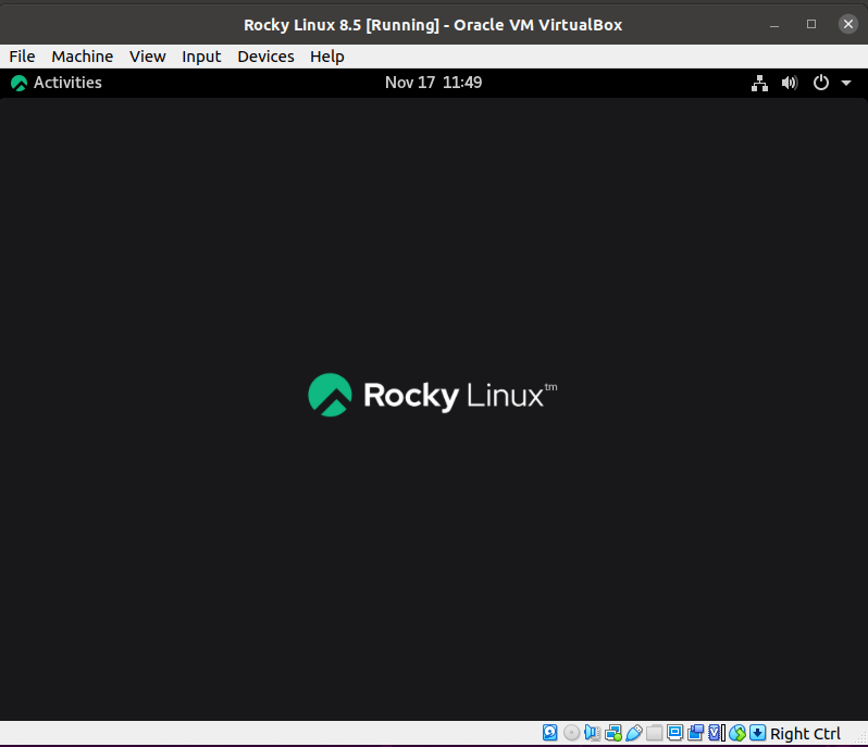 실행 중인 Rocky VirtualBox 머신