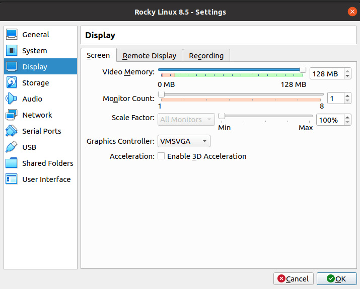 Settings Video